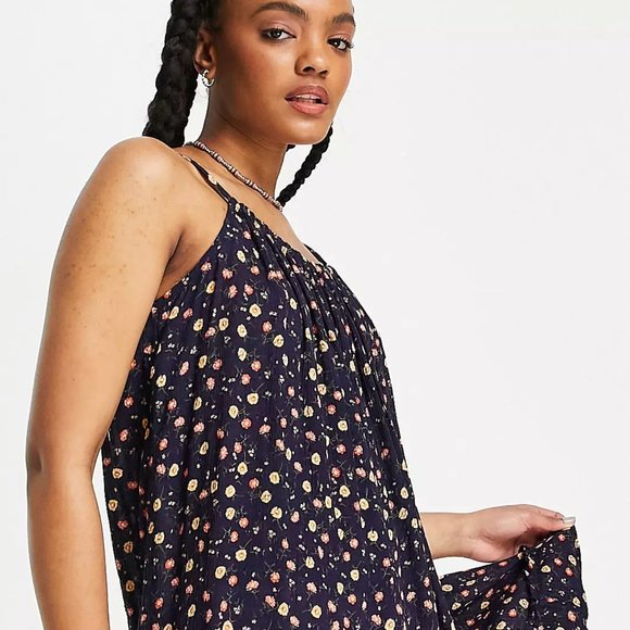 Superdry Daisy Tapeze Swing Spaghetti Straps Floral Beach Dress Navy 8 - Picture 3 of 11